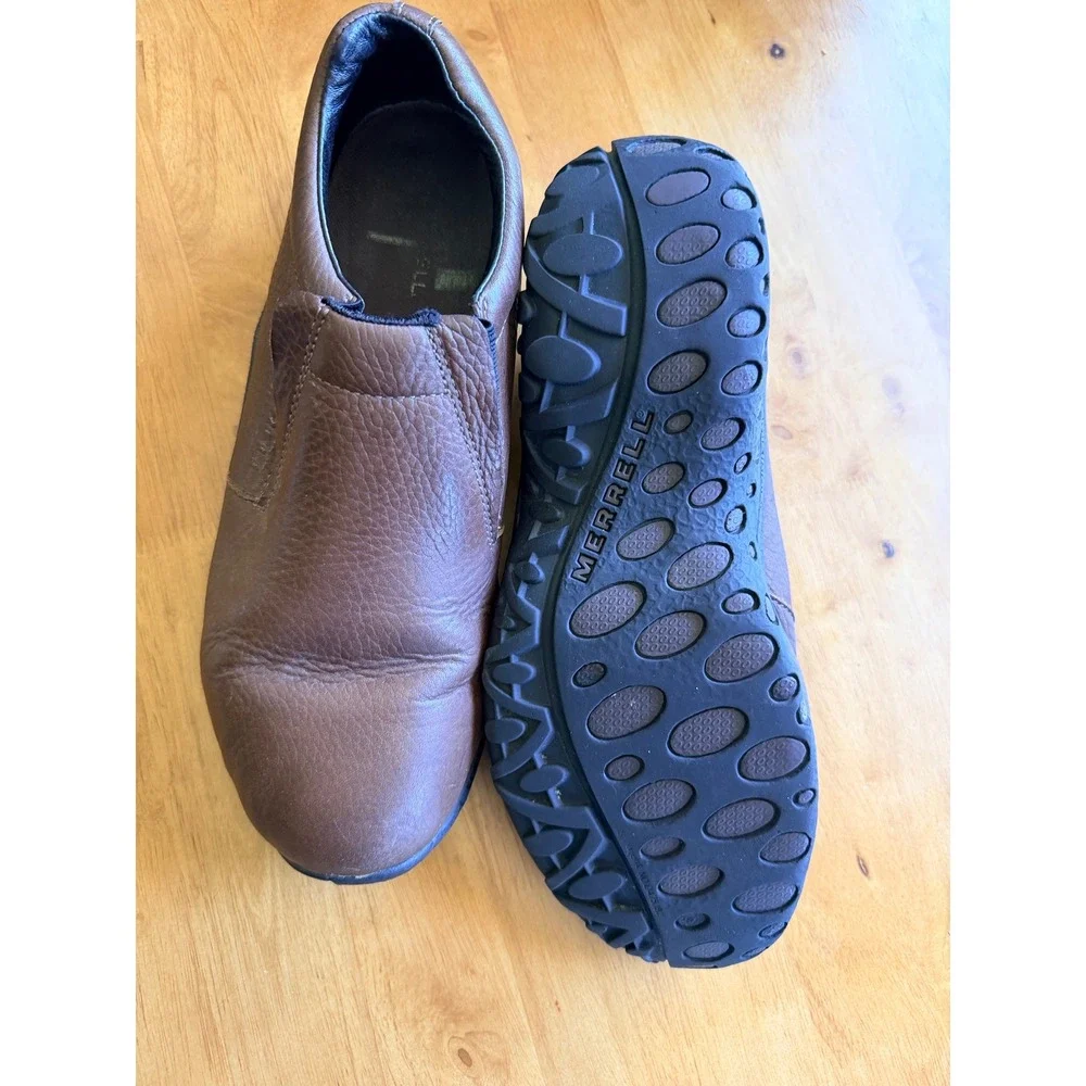 Merrell Jungle Moc Brown Leather Slip On Casual Walking Shoes Mens 10.5 J63863